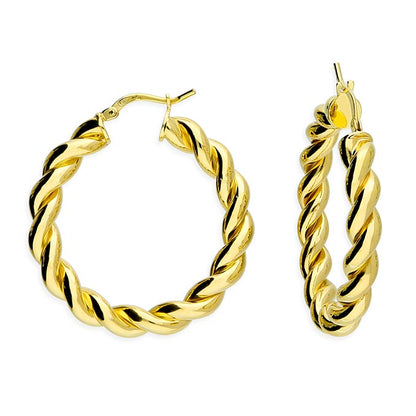 18ct gold Plate Silver Chunky Twist Hoop Earrings