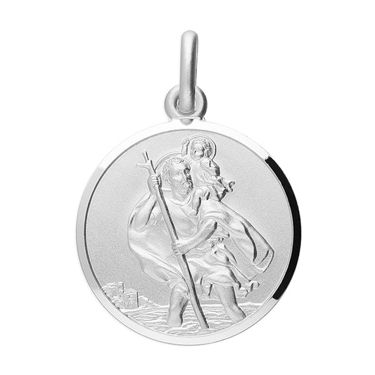Joli Beau Sterling Silver Round St Christopher With Automobile Design On Back