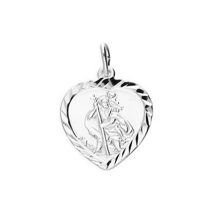 Sterling Silver Single sided diamond cut heart Pendant traditionally worn as a protection talisman and spiritual companion