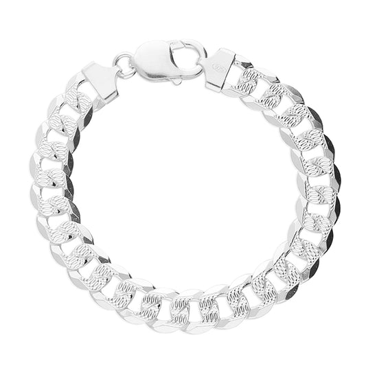 Men's Sterling Silver Diamond Cut Curb Bracelet With Secure Lobster Catch