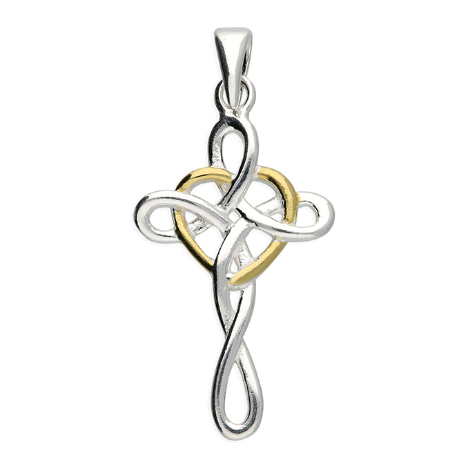 Sterling Silver Two Tone Celtic Infinity Heart Cross