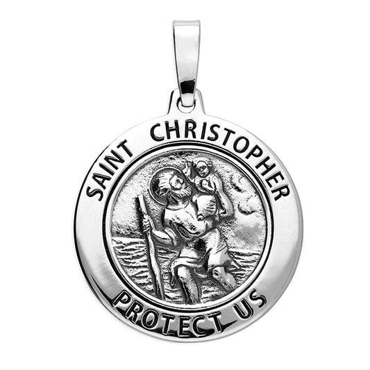 Joli Beau Oxidised Sterling Silver St Christopher Protect Us Pendant