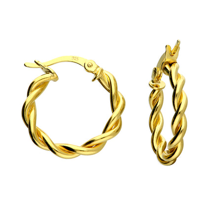 Sterling Silver 18 carat Yellow Gold-Plated Twisted 20mm hoop & Creole Fastening