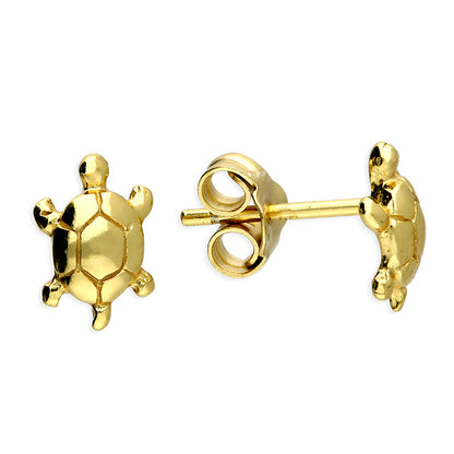 Sterling Silver Tiny 18ct Yellow Gold Vermeil Turtle Stud Earrings