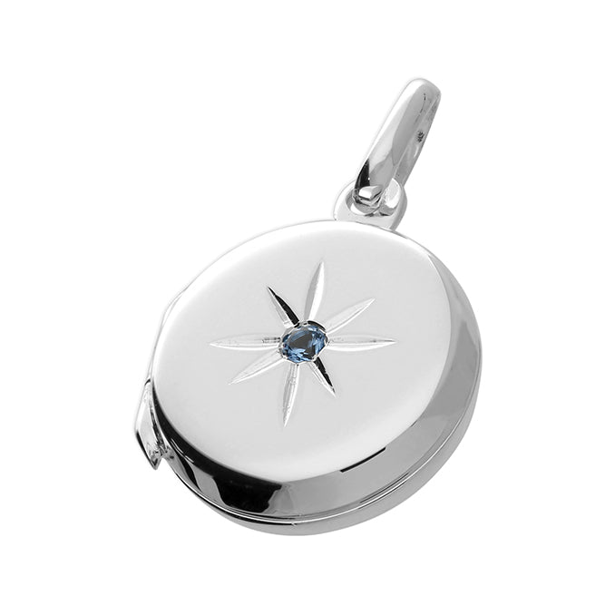 Joli Beau Sterling Silver Round Locket With A Blue Zirconia Set Stone