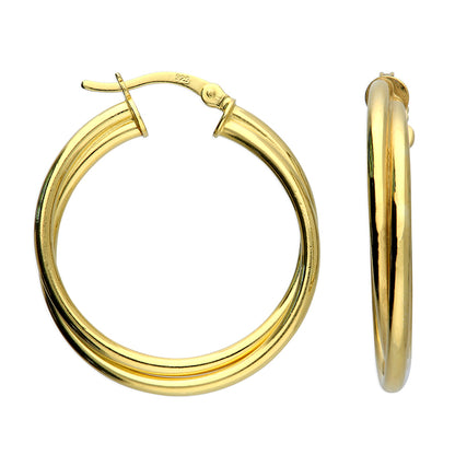 Sterling Silver 27mm 18 carat Yellow Gold Vermeil Twisted Hinged Hoop Earrings