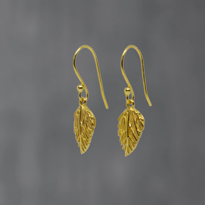 Sterling Silver Textured Leaf 18 carat Gold Vermeil Earrings