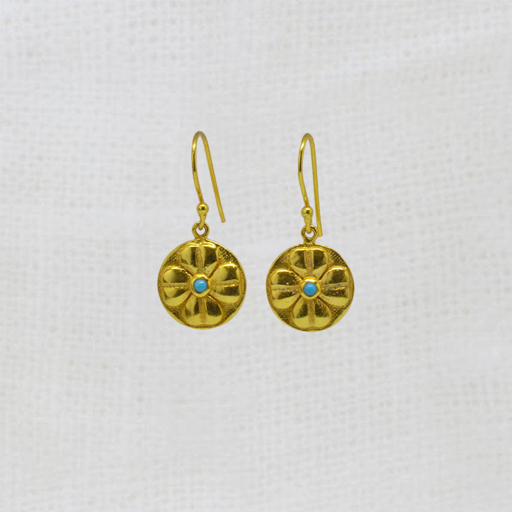 Sterling Silver 18 carat Vermeil Clover & Turquoise Drop Earrings