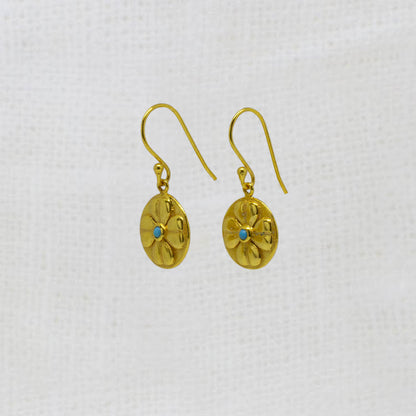Sterling Silver 18 carat Vermeil Clover & Turquoise Drop Earrings
