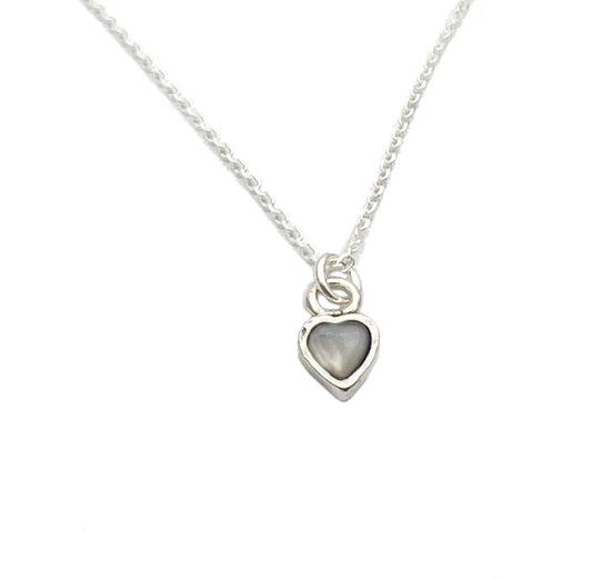 Sterling Silver Tiny Pearl Heart Pendant Necklace