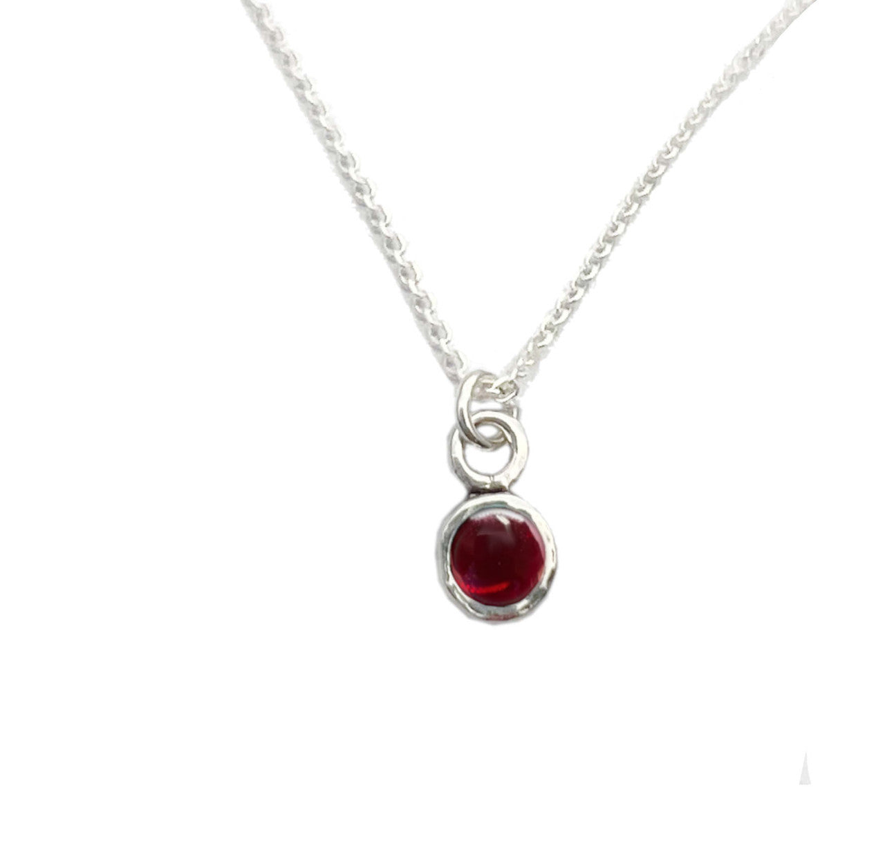 Sterling Silver Tiny Round Garnet Pendant Necklace
