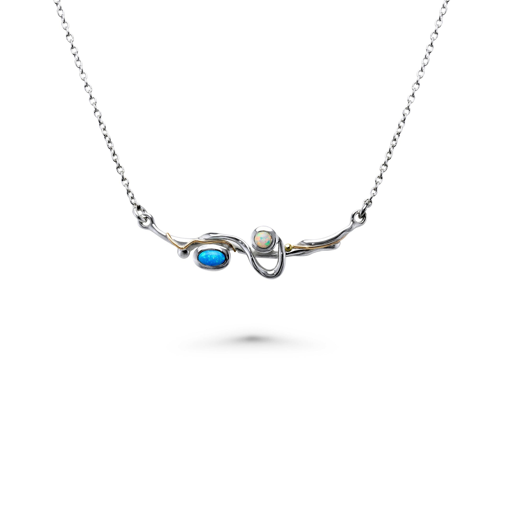 Sterling Silver Inline Opalite & 14 carat Yellow Gold Detailed Necklace