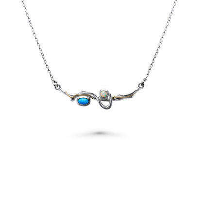 Sterling Silver Inline Opalite & 14 carat Yellow Gold Detailed Necklace