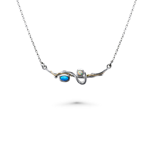 Sterling Silver Inline Opalite & 14 carat Yellow Gold Detailed Necklace