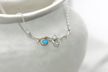 Sterling Silver Inline Opalite & 14 carat Yellow Gold Detailed Necklace
