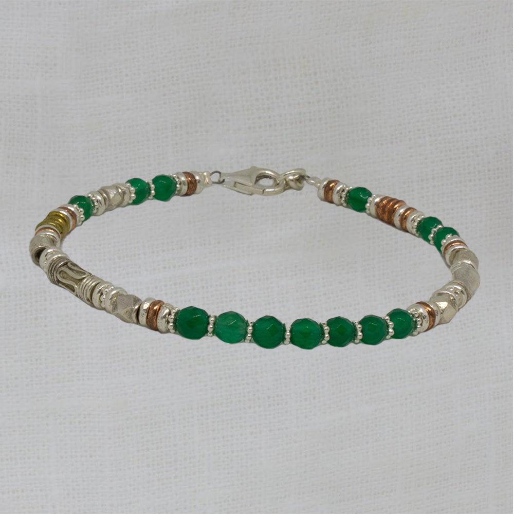 Sterling Silver Green Onyx Mixed Metals Of Copper & Brass Bracelet