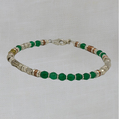 Sterling Silver Green Onyx Mixed Metals Of Copper & Brass Bracelet