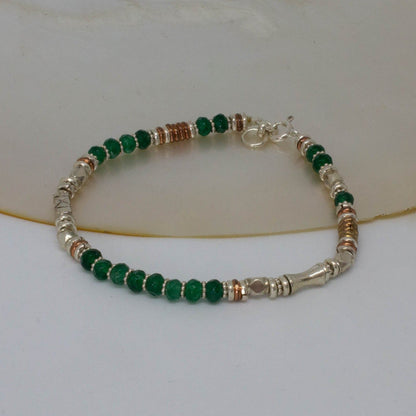 Sterling Silver Green Onyx Mixed Metals Of Copper & Brass Bracelet