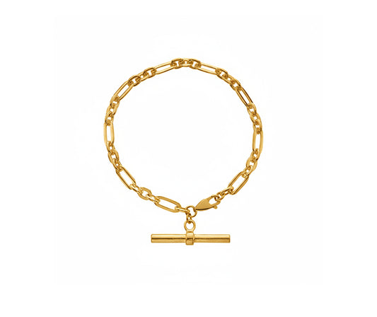 Silver Hammered Yellow Gold Vermeil  T Bar Figaro Bracelet