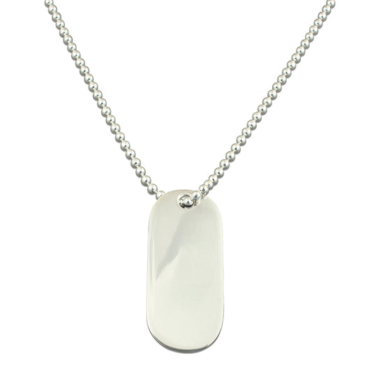 Men’s sterling silver dog tag pendant on a 51cm bead chain necklace
