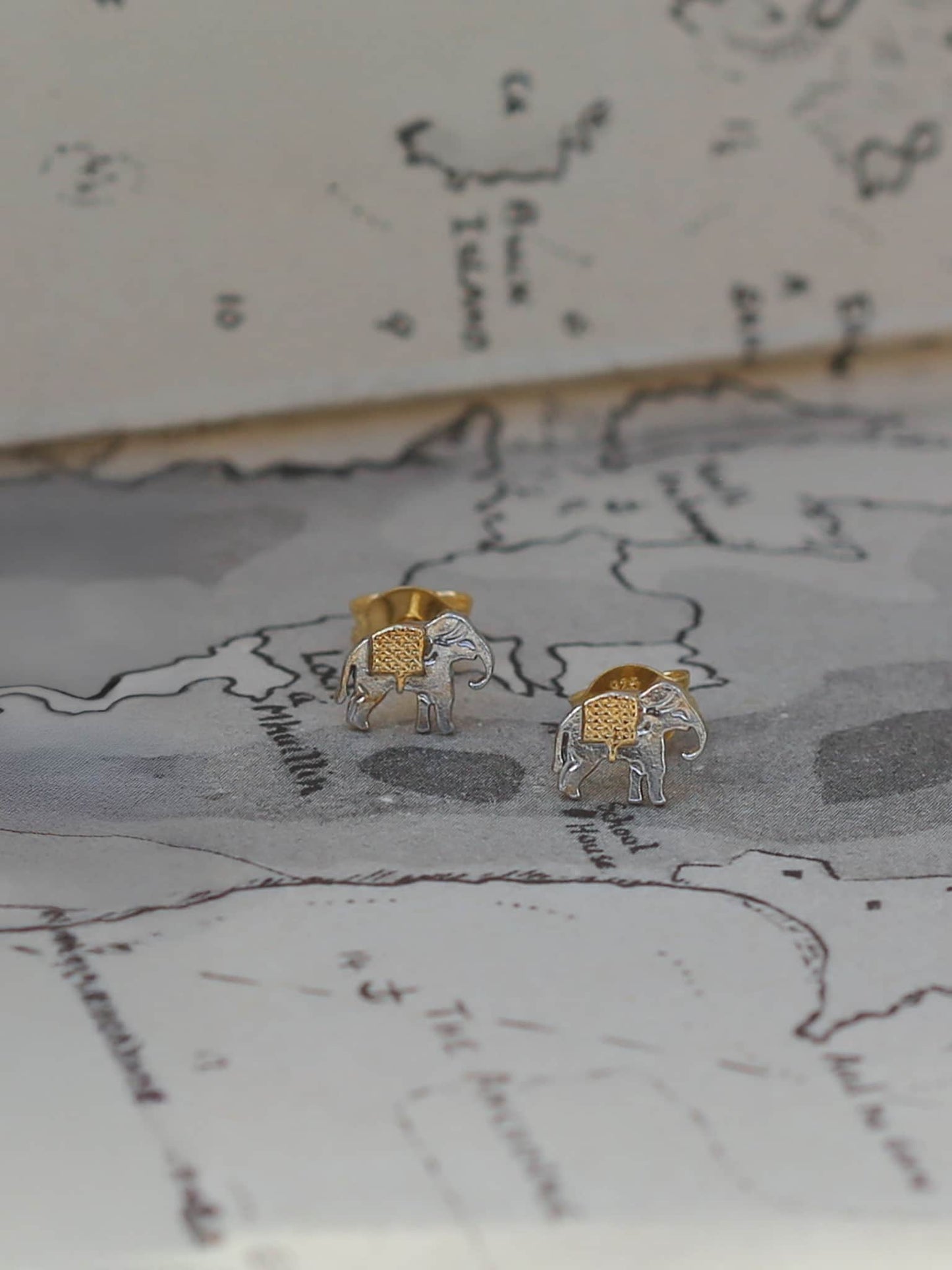 Alex Monroe Silver & Gold Vermeil Marching Elephant Stud Earrings