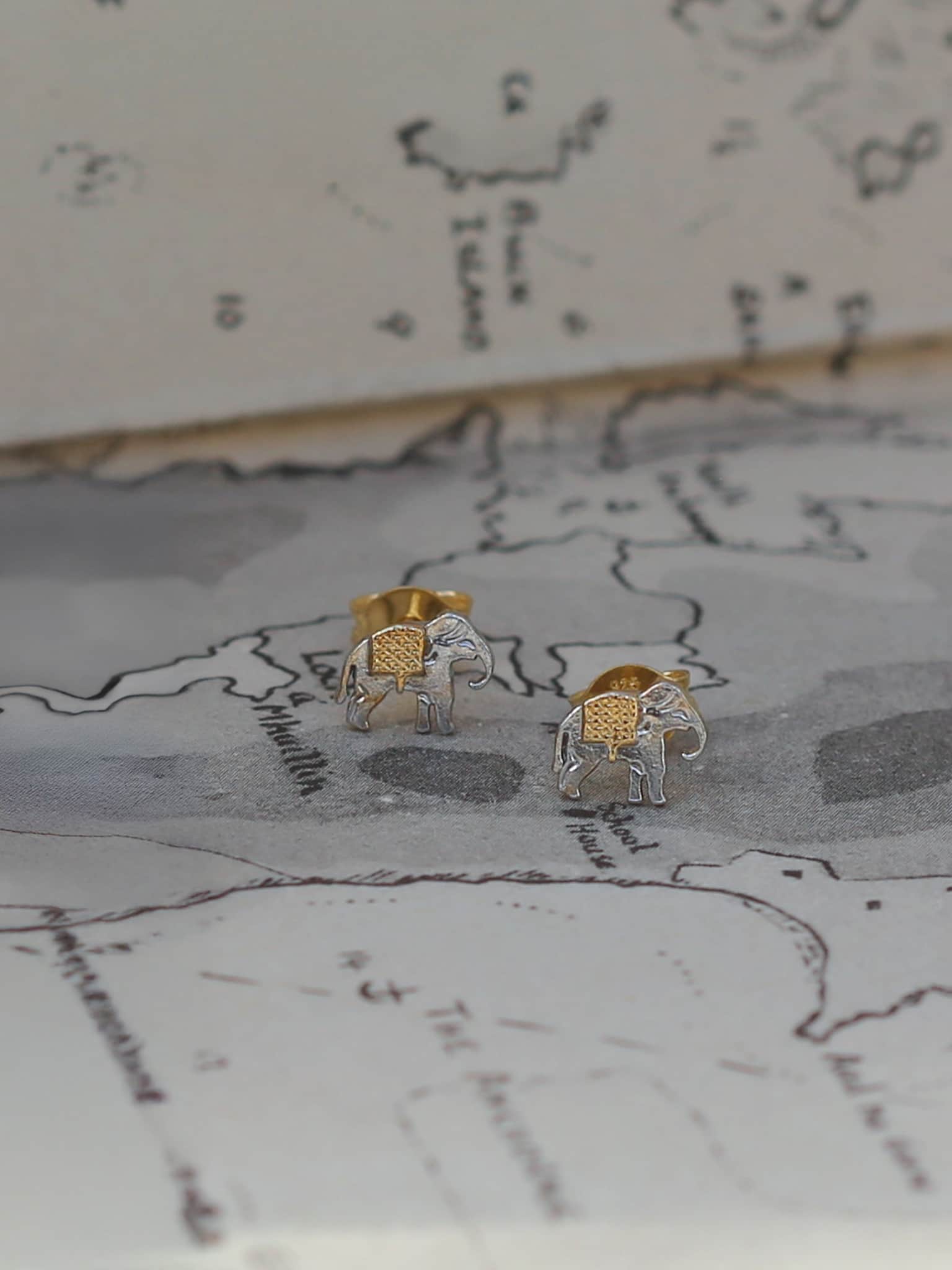 Alex Monroe Silver & Gold Vermeil Marching Elephant Stud Earrings