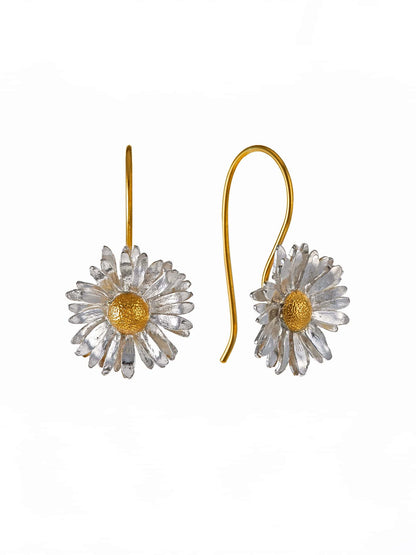 Alex Monroe 22 carat Gold Vermeil & Sterling Silver Big Daisy Hook Earrings