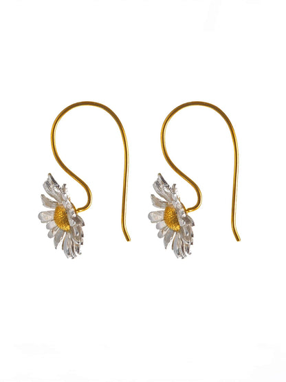 Alex Monroe 22 carat Gold Vermeil & Sterling Silver Big Daisy Hook Earrings