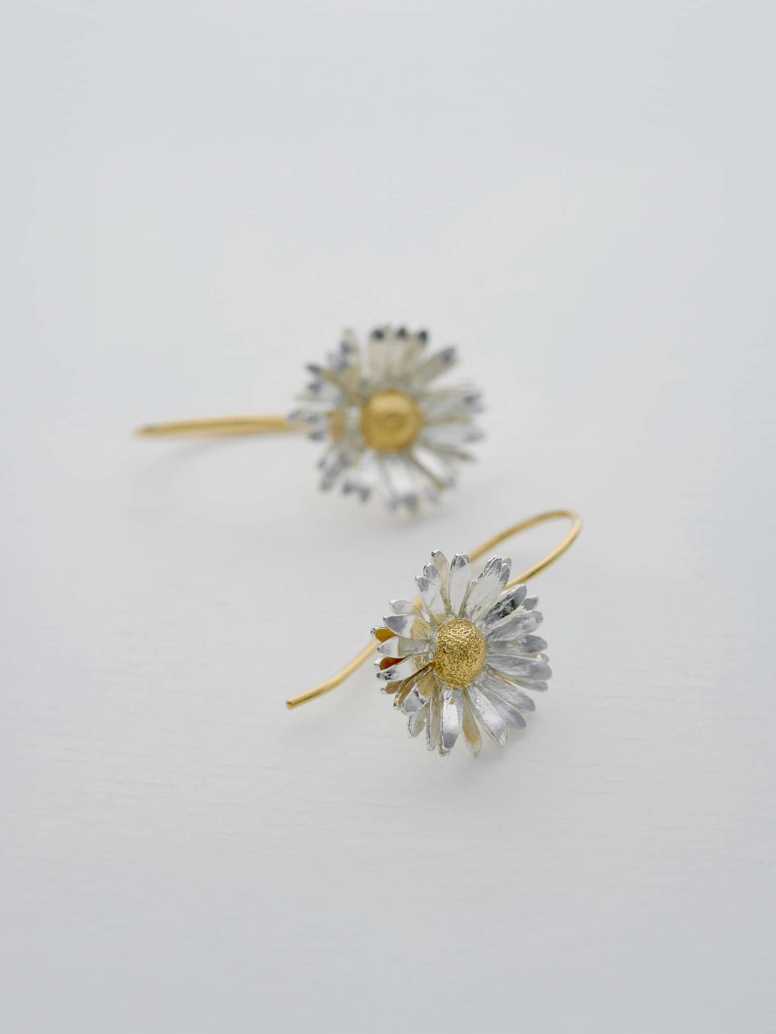 Alex Monroe 22 carat Gold Vermeil & Sterling Silver Big Daisy Hook Earrings