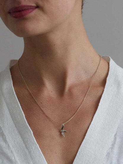 Alex Monroe Sterling Silver Flying Swallow Necklace worn by a model