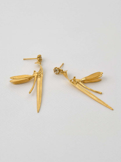 Alex Monroe Statement 18carat Vermeil Damsel Fly & Grassblade Green Amethyst Drop Earrings