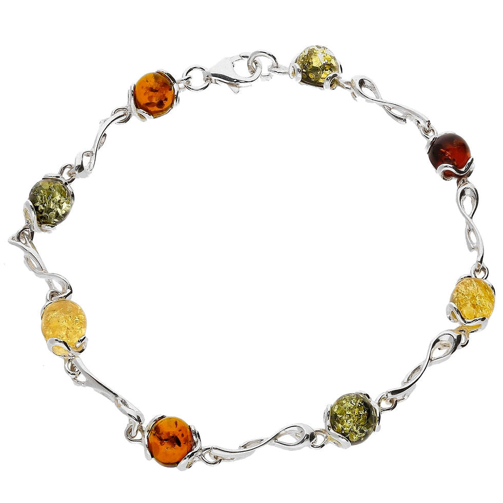 Sterling Silver Mixed Coloured Baltic Amber Bracelet