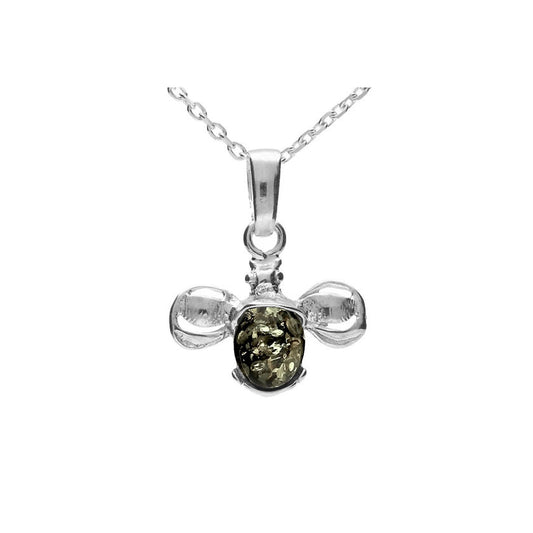 Sterling Silver Green Amber Bee Necklace