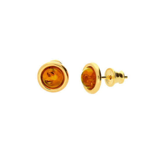 Sterling Silver Gold plated Round Baltic Amber Studs 8mm