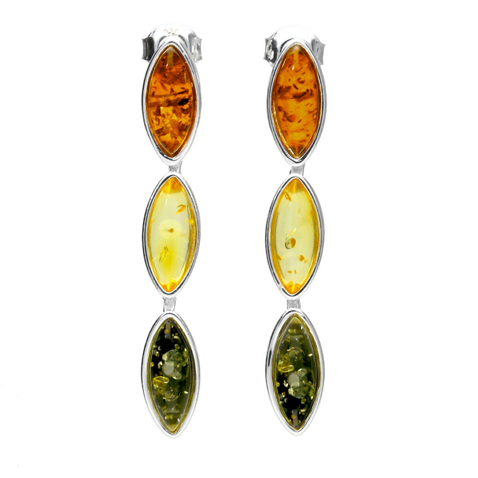 Marquis Shaped Amber Drop Sterling Silver Drop Earring 