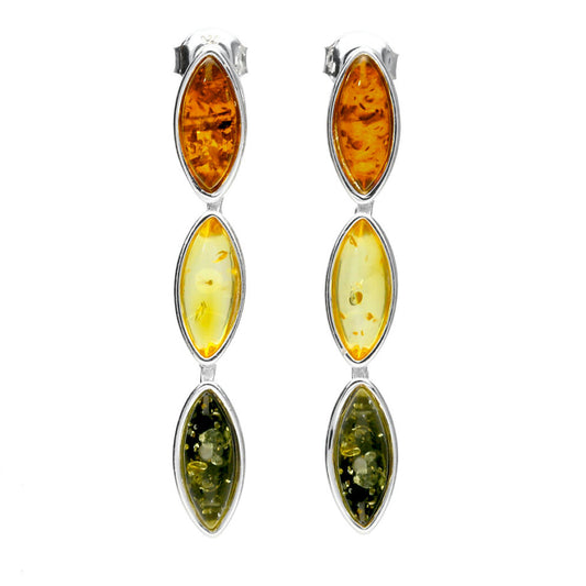 Marquis Shaped Amber Drop Sterling Silver Drop Earring 