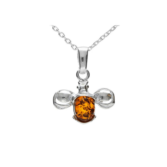 Small Cognac Baltic Amber Flying Bee Necklace