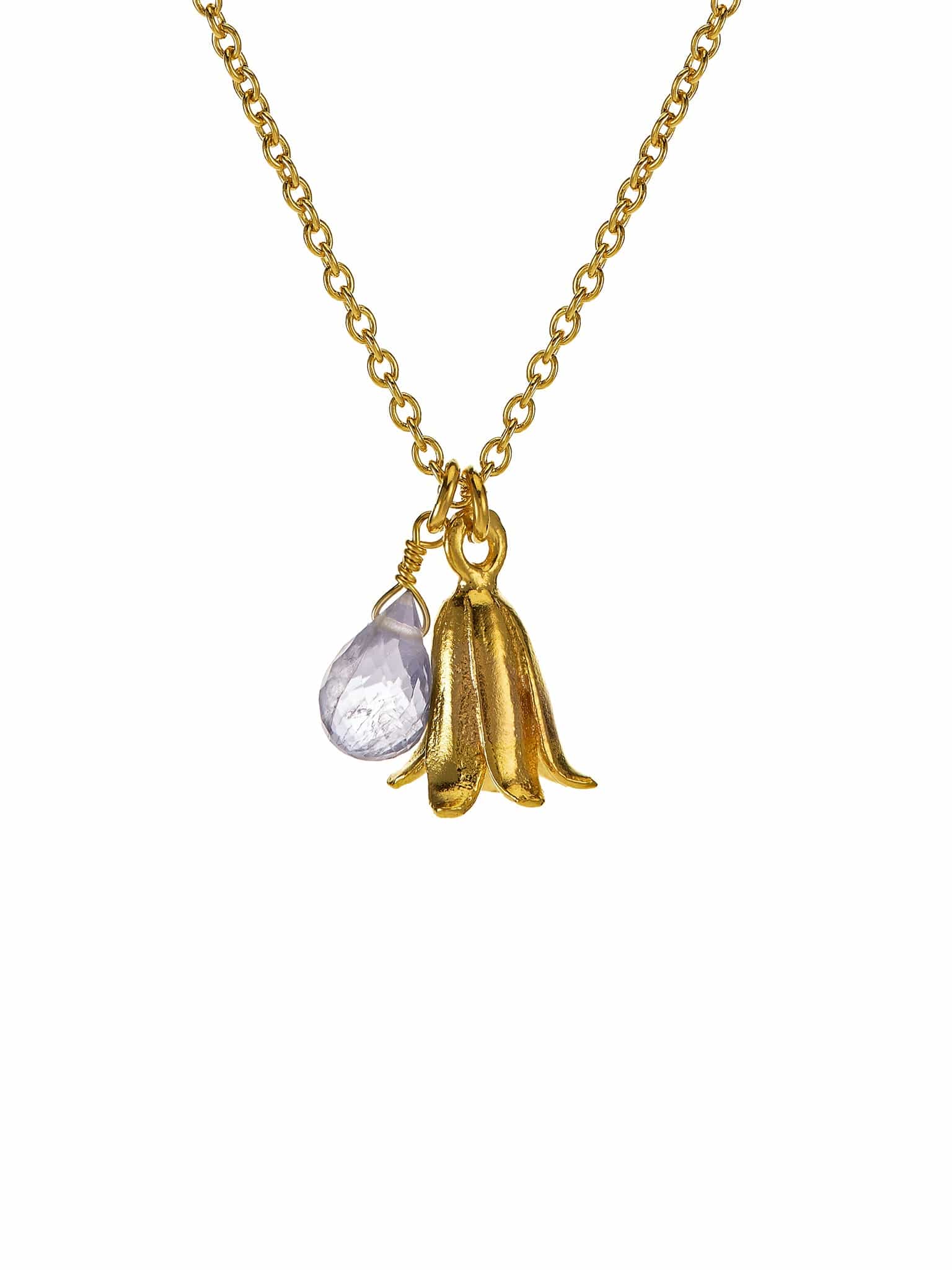 Alex Monroe Sterling Silver & Gold Vermeil Little Bluebell Necklace With Blue Iolite Stone
