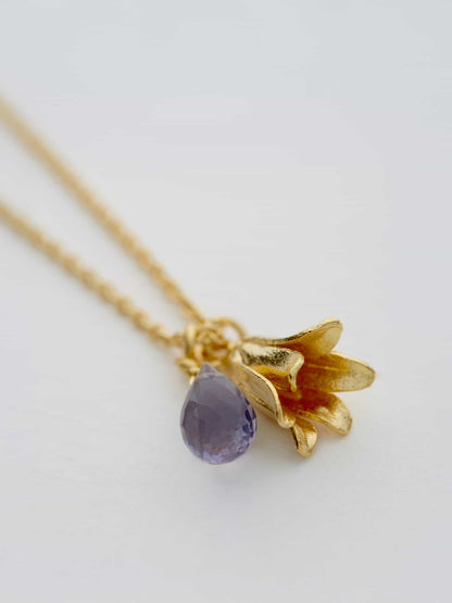 Alex Monroe Sterling Silver & Gold Vermeil Little Bluebell Necklace With Blue Iolite Stone