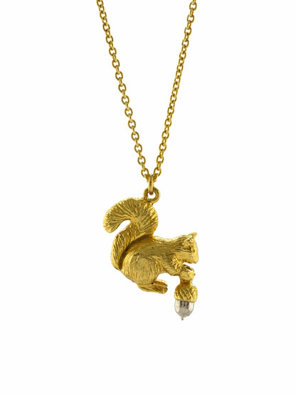 Alex Monroe 22ct Gold Vermeil & Sterling Silver Squirrel & Acorn Necklace