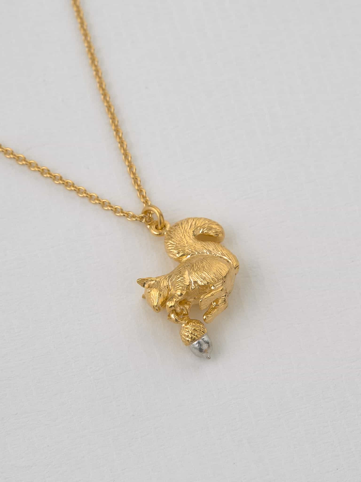 Alex Monroe 22ct Gold Vermeil & Sterling Silver Squirrel & Acorn Necklace