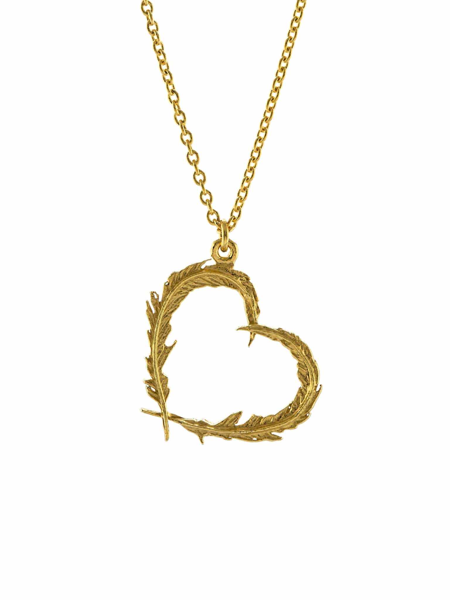 22 carat Yellow Gold Vermeil Delicate Feather Heart Necklace