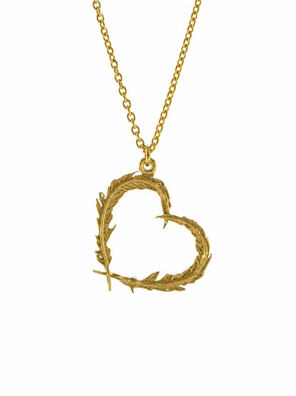 22 carat Yellow Gold Vermeil Delicate Feather Heart Necklace