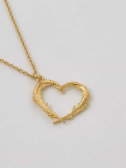 22 carat Yellow Gold Vermeil Delicate Feather Heart Necklace