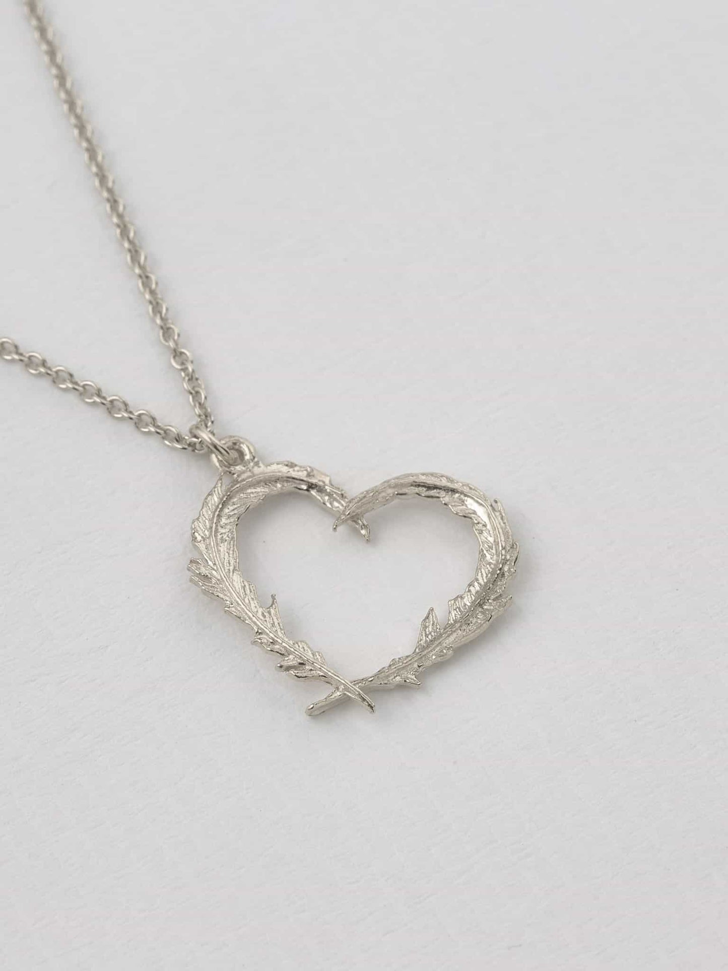 Sterling Silver Delicate Feather Heart Necklace