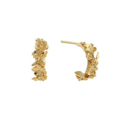 Alex Monroe 22 carat Yellow Gold Vermeil Floral Huggie Hoops with Itsy Bitsy Bee