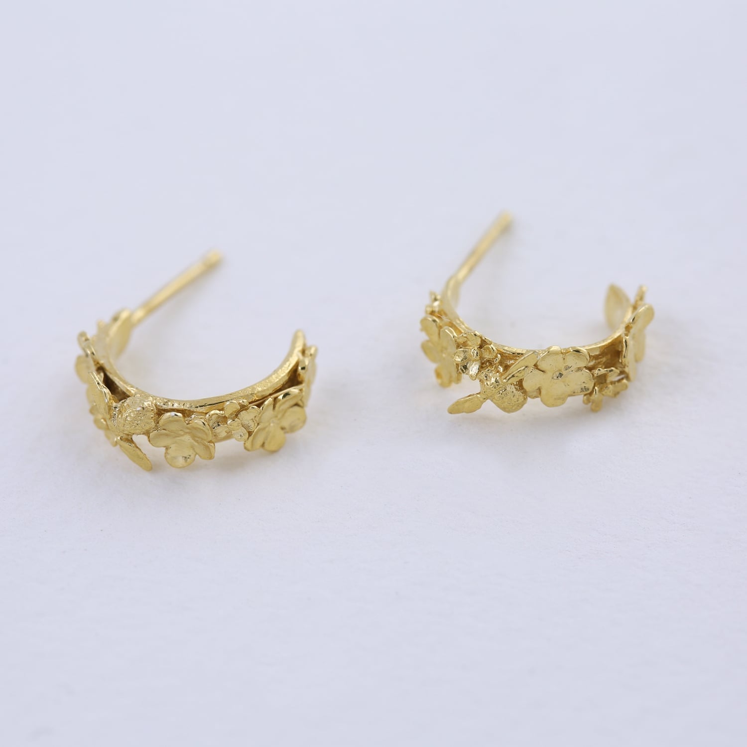 Alex Monroe 22 carat Yellow Gold Vermeil Floral Huggie Hoops with Itsy Bitsy Bee