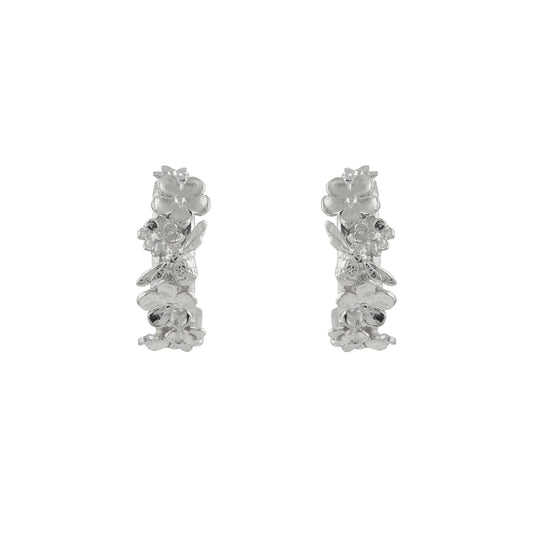 Alex Monroe Sterling Silver Floral Huggie Hoops with Itsy Bitsy Bee