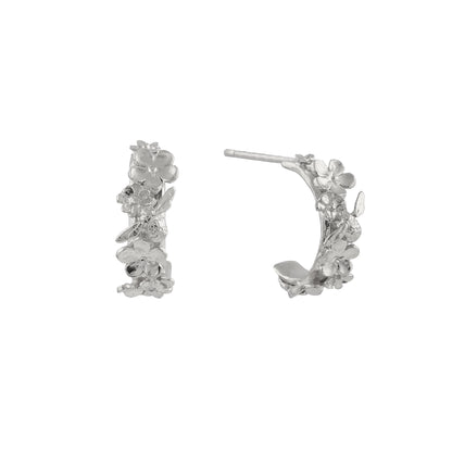 Alex Monroe Sterling Silver Floral Huggie Hoops with Itsy Bitsy Bee