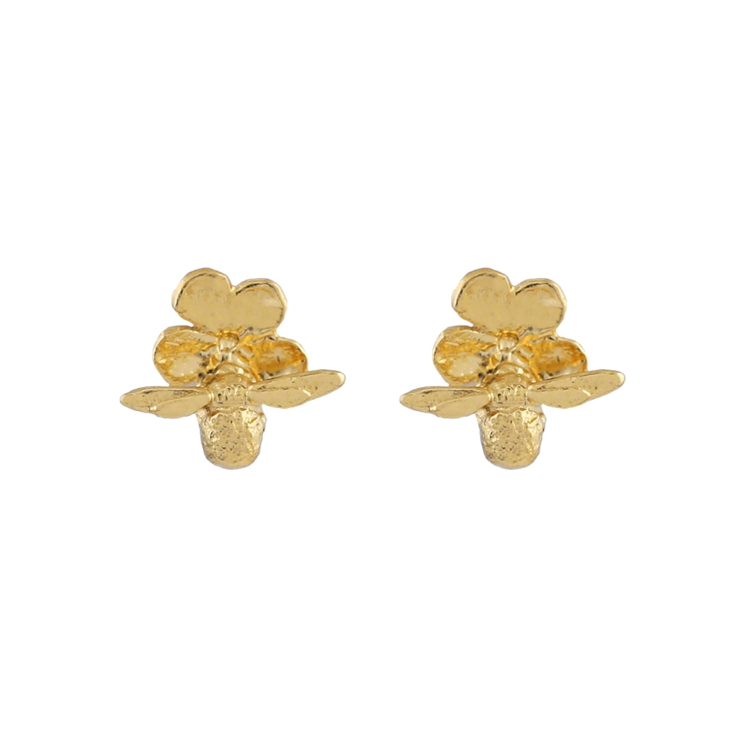 Alex Monroe Tiny Silver Gold Vermeil Forget Me Not Stud Earrings with Itsy Bitsy Bee